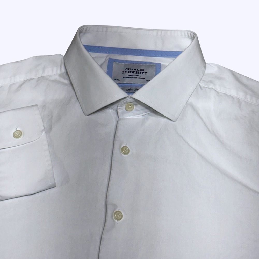 Charles Tyrwhitt Dress Shirt Men 18/36 White Slim Fit Cotton Spread Collar Solid